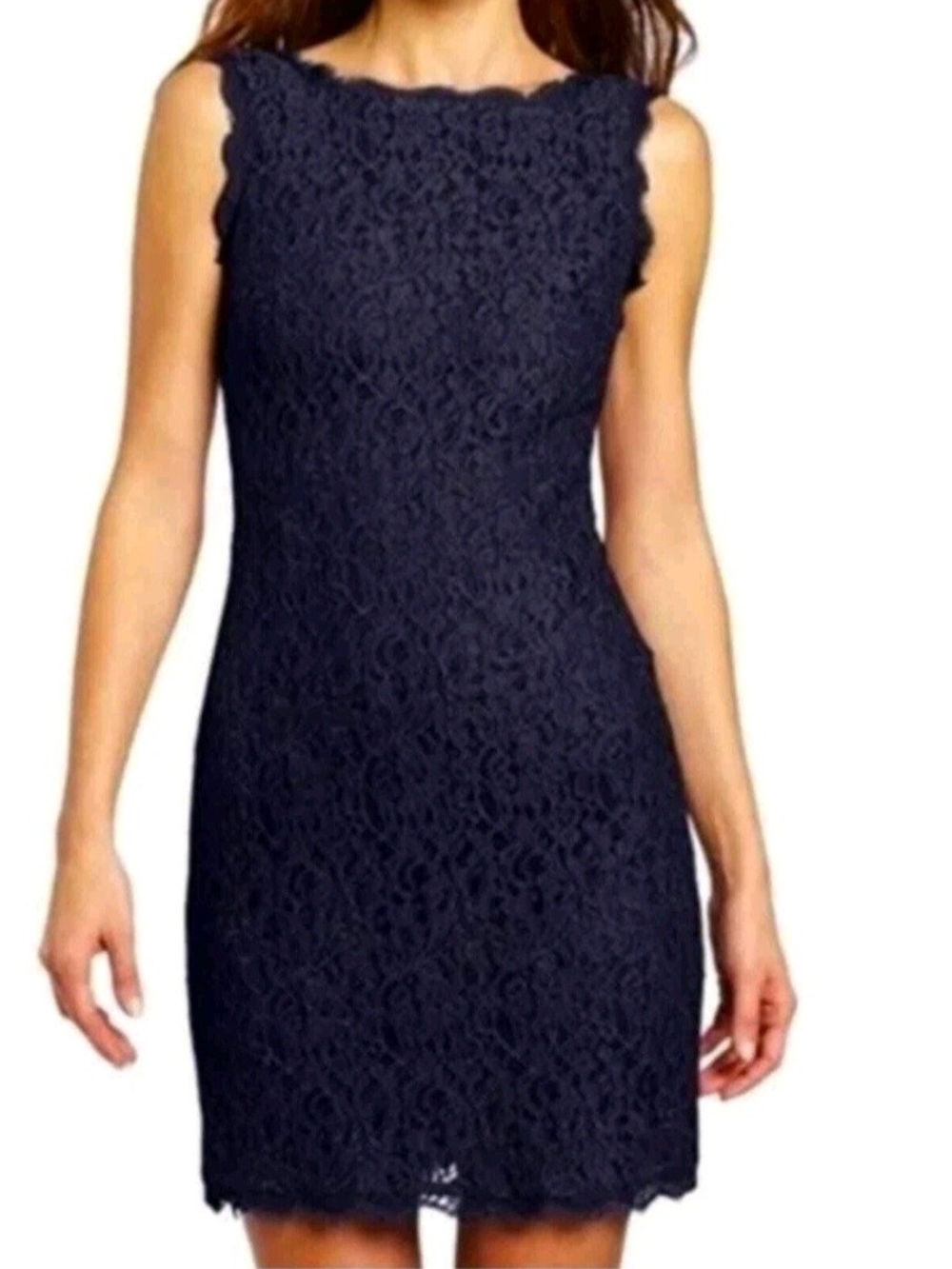 Adrianna Papell Navy Lace Sheath Dress